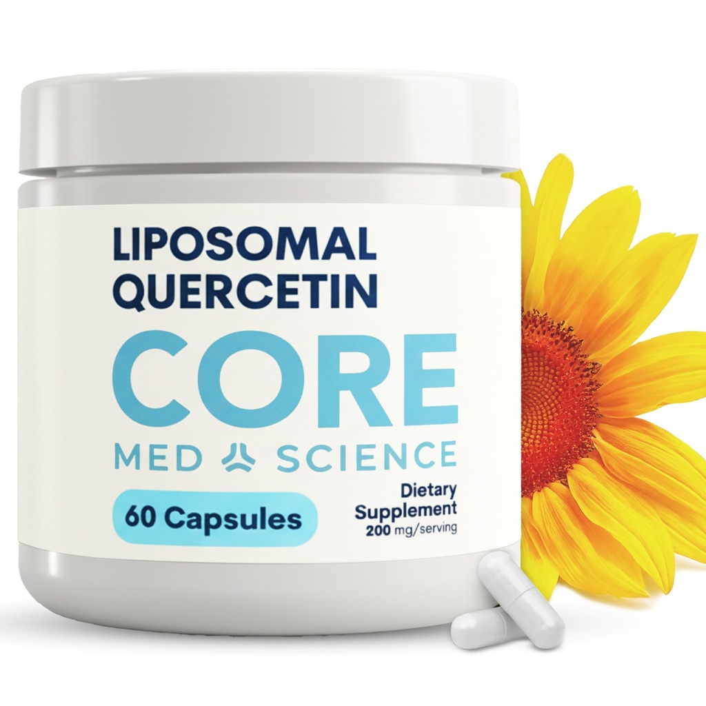 Kernwetenschap Liposomale quercetine, 200 mg (60 capsules) - quercetinesupplement ondersteunt vitamine C en zink Absorptie - bevordert immuunsysteem en hartgezondheid, glutenvrij en zuivelvrij
