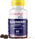 CONCEIVE PLUS Vlierbessen Gummies Sambucus Zwarte Vlierbessen met vitamine C & Zink, Delicious Blueberry Flavor, 60 Tellen, 30 Dagen Levering