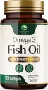 Omega 3 Visolie 2400 mg Supplement, duurzaam opgewekt, Triple Strength Omega-3 Supplement Softgels, Hersengezondheidsondersteuning, EPA & DHA Visolie Vetzuren Supplementen, Gluten & GGO Vrij, 120 Softgels
