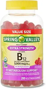 Spring Valley Non GMO Vitamin B12 Vegetarian Gummies, Raspberry, 3000 mcg, 200 Count Value Size