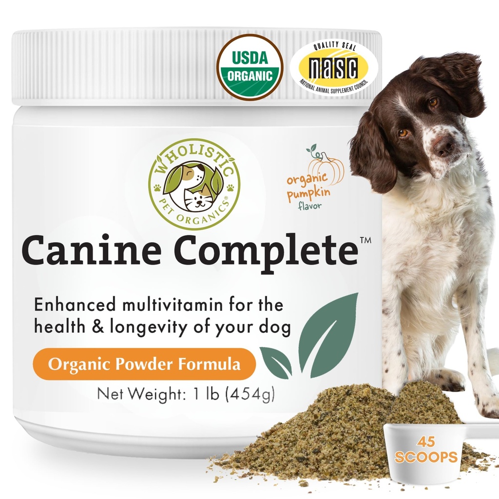 Wholistic Pet Organics Canine Compleet - Honden Multivitamine Poeder - 1 Lb - Dagelijkse hondenvitaminen en supplementen voor zelfgemaakte voeding - Immuunsysteem, huid, jas en algemene gezondheid - Klein en groot ras