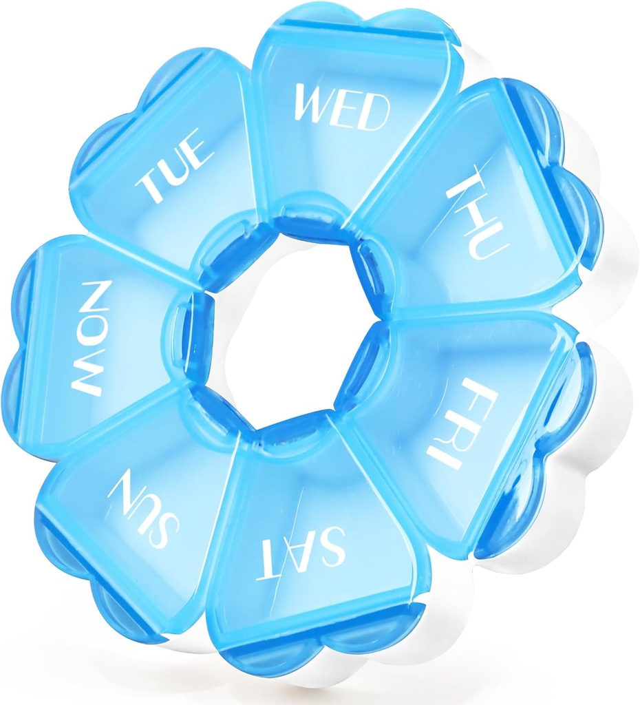Leuke pil Organizer 7 Dag, Kleur blokkeren Weekly pil Box, Dagelijkse geneeskunde Container met Grote Compartimenten voor Visolie / Visolie / Medicatie / Complementen (Blauw)