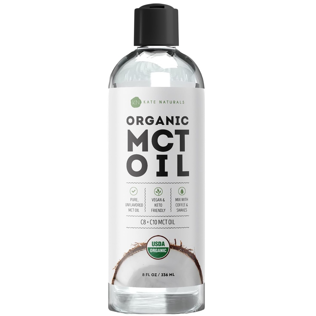Kate Naturals MCT Olie voor koffie. Pure Coconut MCT C8 en C10 Oil (8oz, Organic, Unflavored)