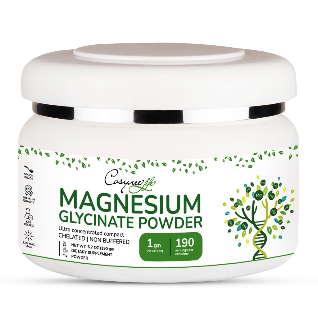 Magnesium Glycinate 220mg Hoge Absorptie Magnesium Poeder voor Slaap, Kalm, Gepoederd Gecheleerd Magneisum bisglycinate Glicinato de Magnesio 190 Serveren