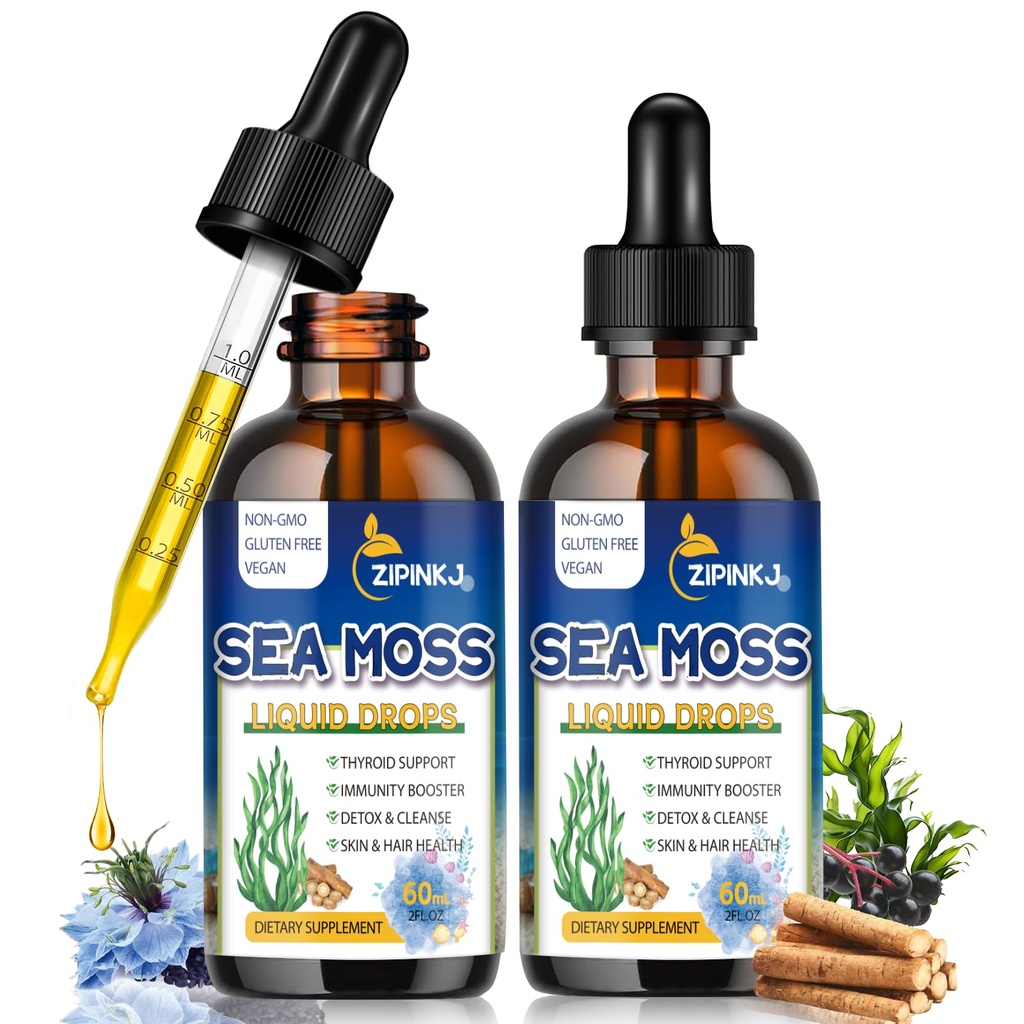 Biologische Sea Moss Drops, 11 in 1 Black Seed Oil & Irish Liquid Sea Moss Gel Ashwagandha Burdock Root, Spirulina, Bladderwrack, Vlierbes for Digestie, Immunity, Skin Hair Health, Non-GMO - 4 Fl Oz