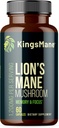 KingsManeTM Organic Lion's Mane Mushroom Supplement, Memory, Focus, & Clarity Brain Support, 1200mg, 60 Capsules