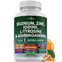 Selenium, Zink, Jodium, L Tyrosine, Ashwagandha - Ondersteuningssupplement voor vrouwen en mannen met Bladderwrack, Kurkuma, Silica Kelp, Schisandra - 60 Tel.