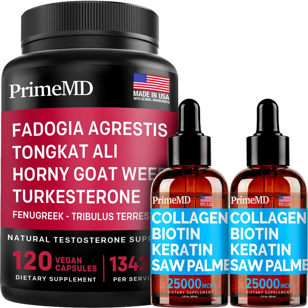 Liquid Collageen Biotin (2pk) en Fadogia Tongkat Ali (1pk) Supplement Bundle - Krachtige vitamines voor haar, huid, nagels, hart, energie, & Testosteron Ondersteuning - Non-GMO, Veganistisch