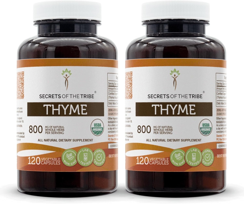 Geheimen van The Tribe Thyme 2x120 Capsules, Gemaakt met plantaardige capsules en USDA Biologische Thymus Vulgaris Toni Effect (2x120 Capsules)