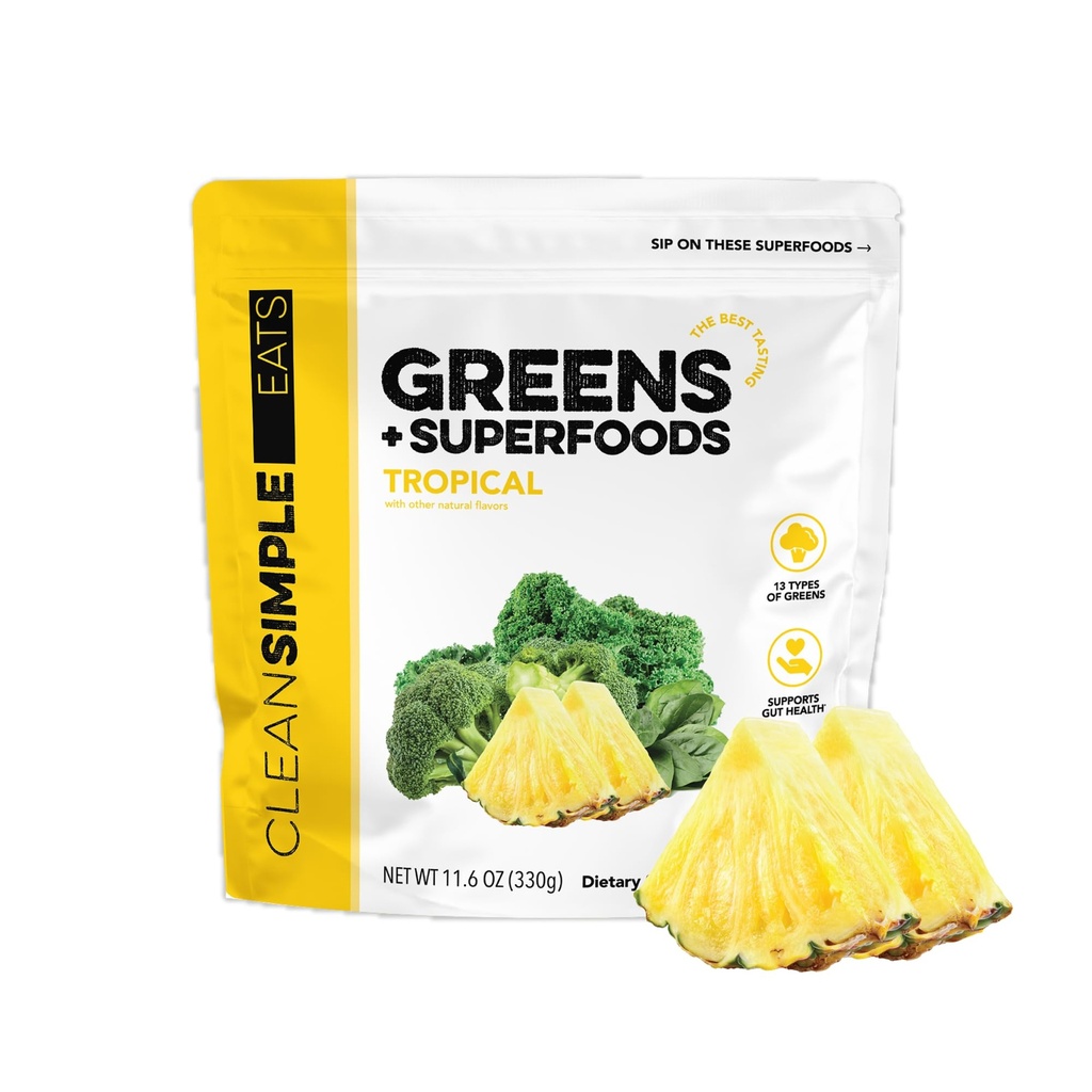 Nettoyer simple mange de la poudre de Super Greens, naturellement aromatisé de Greens poudre avec Chlorella, Spiruline, Superfoods et fibre prébiotique, Pas d'ingrédients artificiels, sans gluten, Verts tropicaux Aromat, 30 Srvg