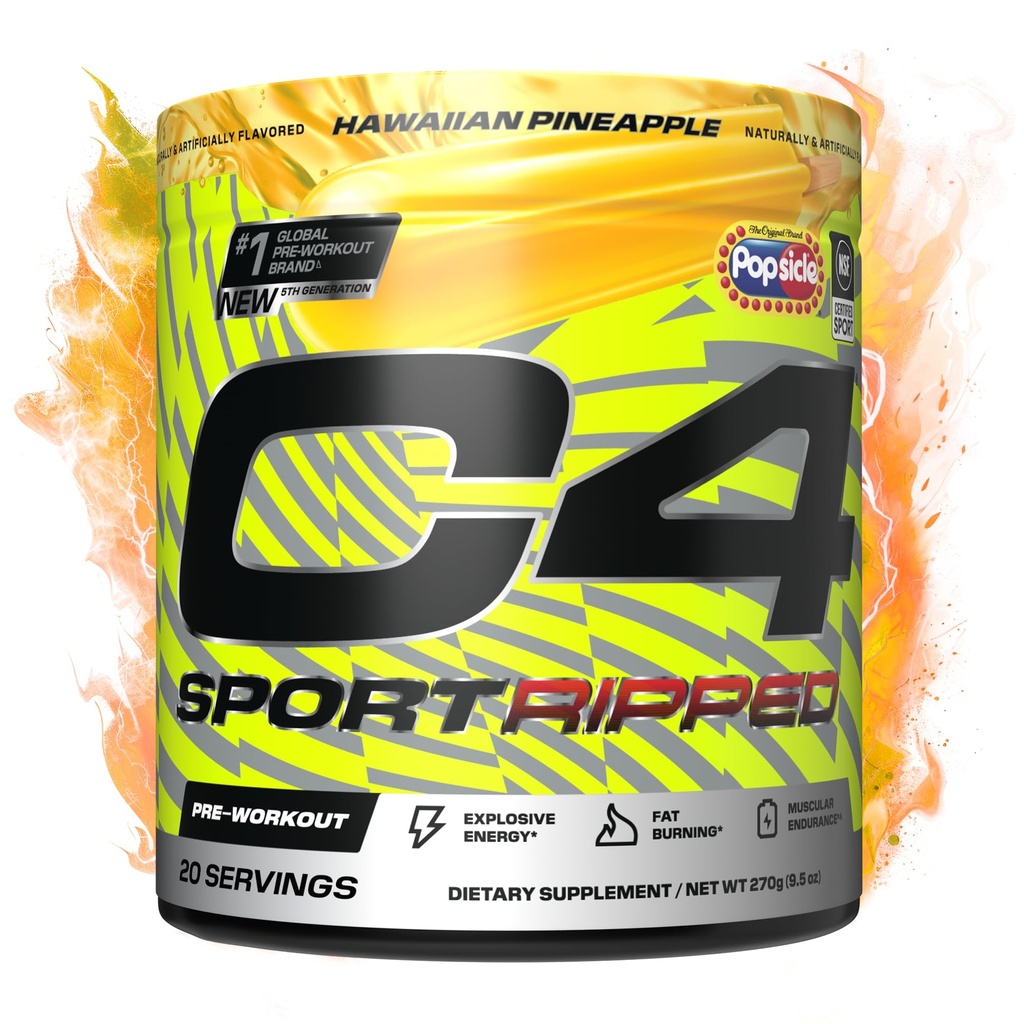 Cellucor C4 Ripped Sport Pre Workout Powder - NSF Gecertificeerd voor Sport - 200mg Cafeïne + Cayenne Extract + Carnitine Tartraat + Beta-Alanine - Hawaiianana, 20 Servers