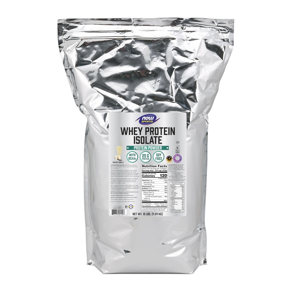 MAINTENANT Aliments Sports Nutrition, Isolation des protéines de lactosérum, 25 g Avec BCAAs, Poudre de vanille crémeuse, 10-Pound