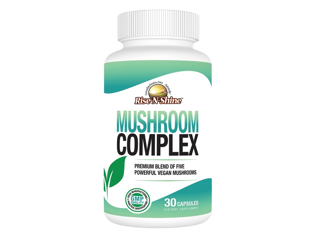 Rise-N-Shine Mushroom Complex Supplement for Clarity & Focus - Immune Support w/Leeuwen Mane, Reishi, Mushroom, Chaga, Maitake & Shiitake Mushroom - 30 dagen aanvoer - 30 capsules