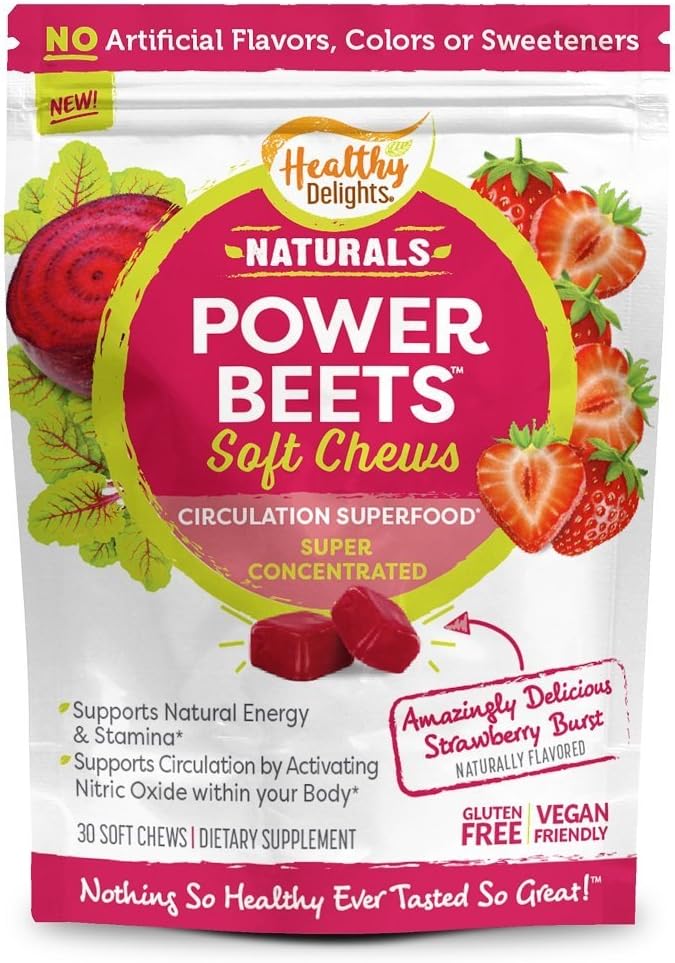 Gezonde Delights Naturals Power Beets Zachte Kauwen, Heerlijke Aardbei Burst, Geconcentreerde Superfood Supplement, Ondersteunt Circulatie, Natuurlijke Energie & Uithoudingsvermogen, 30 Tel.