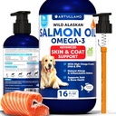 Salmon Oil for Dogs - Omega 3 for Dogs - 16 FL OZ Wild Alaska Salmon Fish Oil - Natural EPA & DHA Fatty Acids for Skin & Coat, Allergie, Joint & Bone Health - Liquid Support Supplement for Shedding