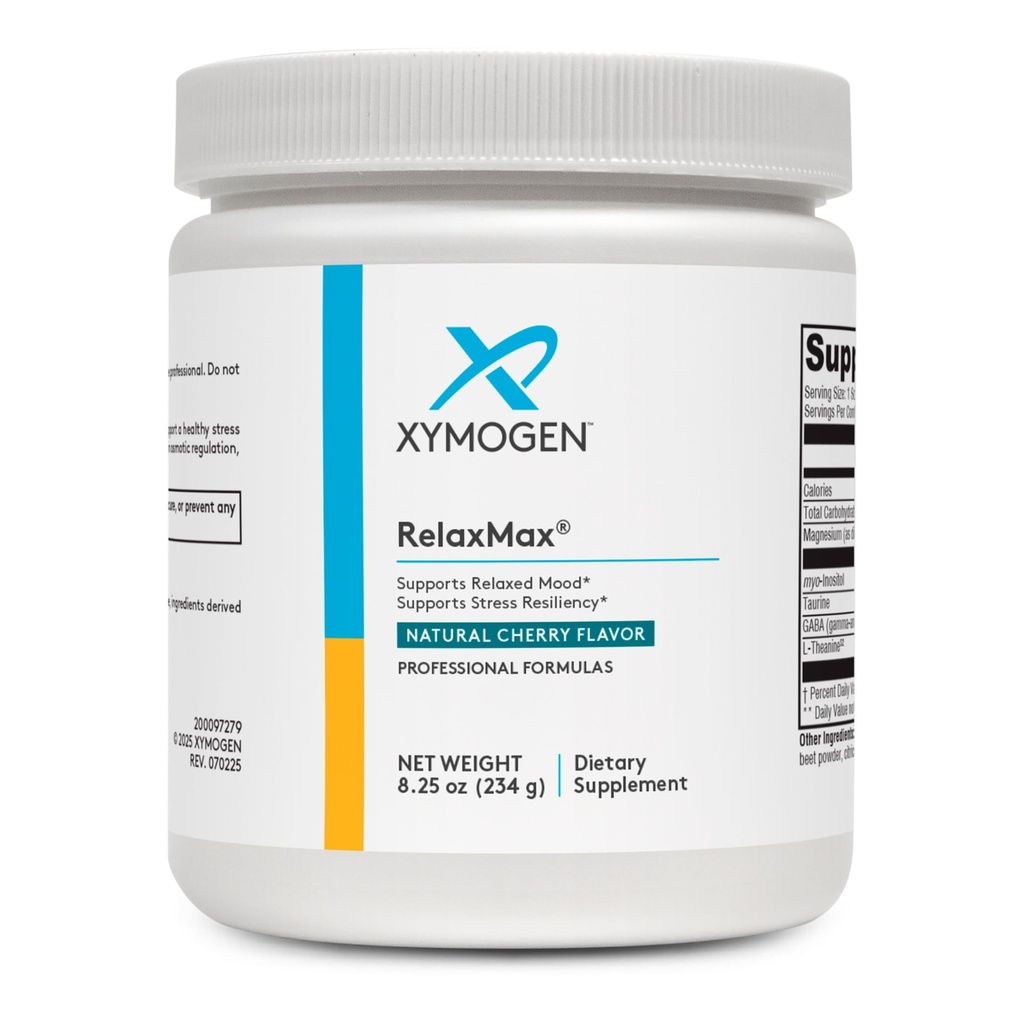 XYMOGEN RelaxMax Drink Mix - favorise la relaxation, la résilience au stress et le soutien hormonal - Poudre de magnésium avec Myo-Inositol, GABA, L-Theanine - supplément de soutien à l'humeur aux arômes de cerise (8,25 oz)