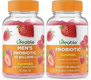 Lifeable Men's Probiotic 10 Miljard + Probiotic 2 Miljard CFU, Gummies Bundle - Grote Proeverij, Vitamine Supplement, Glutenvrij, GGO-vrij, Kauwgom