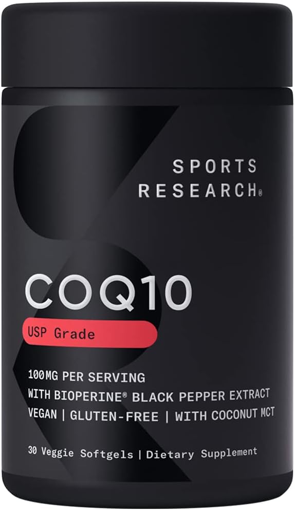 Sports Research CoQ10 (100 mg) Enhanced w/Coconut Oil & Bioperine (Black Pepper) for Better Absorbment 
