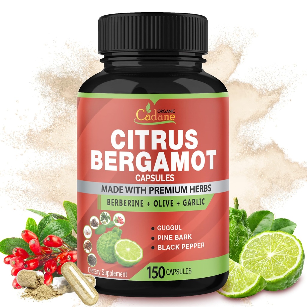 Cadane Citrus Bergamot Supplement Capsules met Berberine, Olive, Guggul, Knoflook, Pine Bark, Black Pepper - 150 capsules voor 5 maanden levering