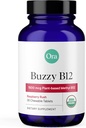 Ora Organic Vitamin B12 1500mcg - Plant-Based methylcobalamine voor volwassenen - Natural Stimulant-Free Energy, Raspberry Flavor kauwtabletten, geen toegevoegde suiker - 30 tabletten