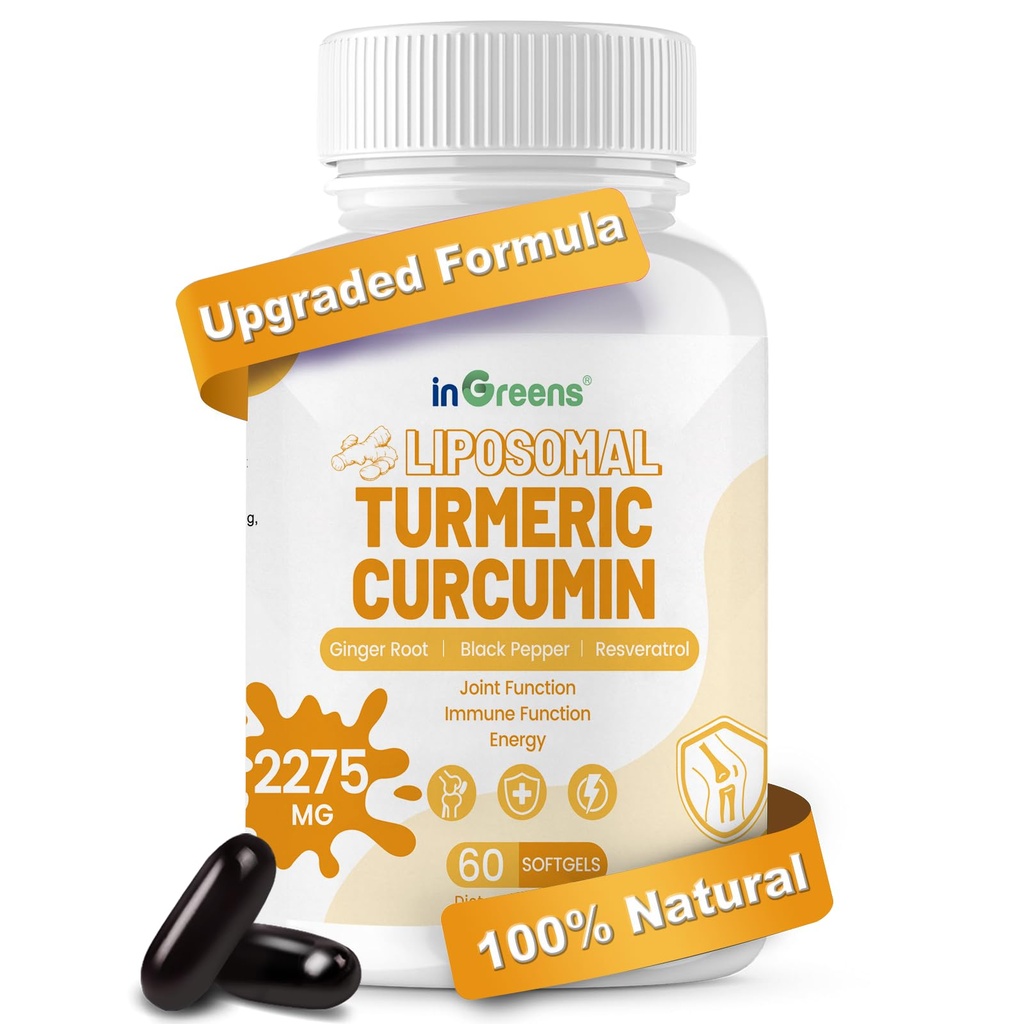 Kurkuma supplement 2275mg, 95% Curcumine, Liposomale Curcumine voor beste absorptie, Curcuma supplement voor gezamenlijke ondersteuning, gebotteld in de VS - 60 Softgels