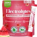 Zero Sugar Watermeloen Candy Electrolytes Powder Packets (30 Pack) - Alle natuurlijke ingrediënten, Cafeïnevrije energie voor verfrissende hydratatie - Vegan, Keto, Paleo Sugar Free Electrolytes Powder No Sugar