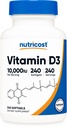 Nutricost Vitamine D3 10.000 IE, 240 Softgel Capsules - Krachtig, Non-GMO, Glutenvrij Vitamine D