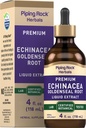 Piping Rock Echinacea Teinture de seaux d'or de 4 Fl Oz gouttes liquides de l'alcool Extrait de plantes sans alcool de Végétarien, Non-OGM, Supplément sans gluten