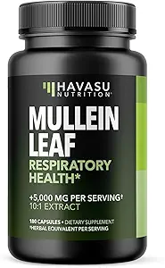 Mullein Leaf Capsules pour la santé respiratoire - 5000mg Extrait 10:1 pour le soutien pulmonaire et la fonction immunitaire - 180 Compte - Végétaux, capsules non OGM - Supplément à base de plantes pour le bien-être quotidien - 6 mois d'approvisionnement