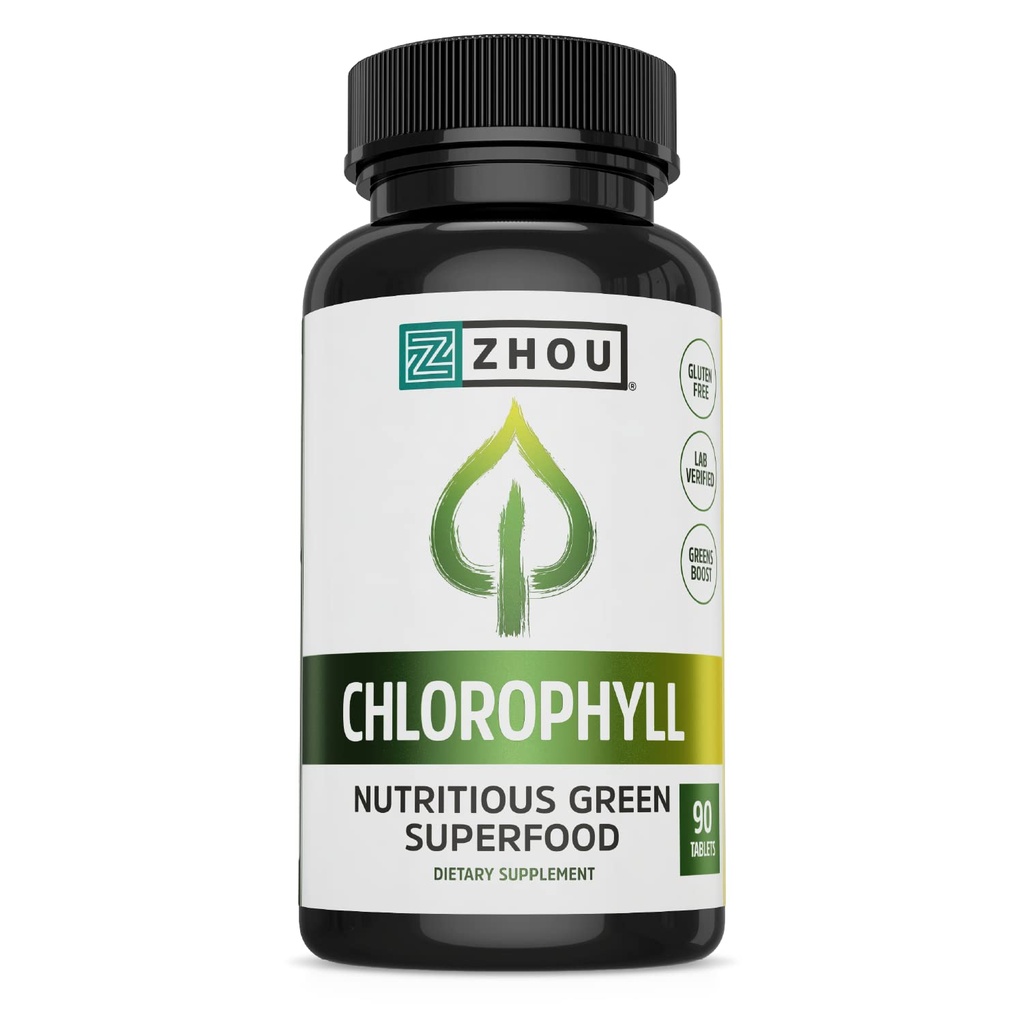 Zhou Chlorofyl tabletten - Chlorofyl pil Supplement voor vrouwen en mannen, gezondheid en wellness ondersteuning, dagelijkse Super Greens met natuurlijke vitaminen en mineralen - 90 tabletten