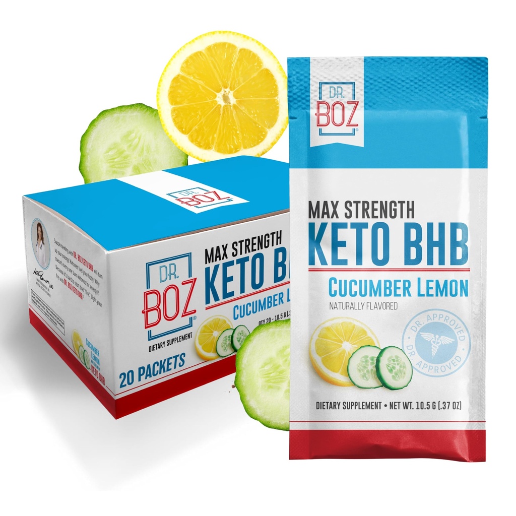 Dr. Boz - Keto BHB Powder - Cucumber Lemon, 20 Packets - Ketones Drink - Verhoog energie & Reduce Cravings - Max Strength Dieet Supplement - Kwaliteit getest - Made in The USA - 10.9oz (310g)