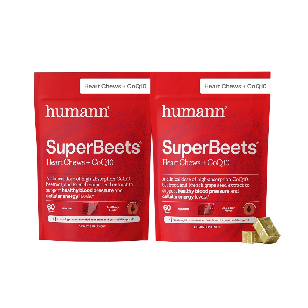 HumanN SuperBeets Heart Chews Advanced - 100mg CoQ10 Plus Beetwortel & Grape Seed Extract, 120 Tellen