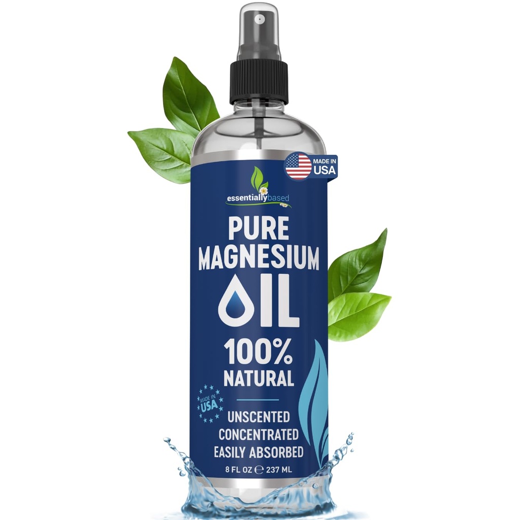 Pure Magnesium Oil Spray 8oz - Topical Magnesium Spray voor slaap Extra Sterkte - Minder Sting - Minder jeuk - 100% Natuurlijke en biologische olie - Made in USA