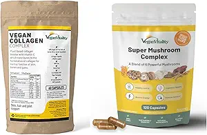 Vitalité Vegan Nutrition Booster Bundle - Complexe Super Champignon et Collagen Booster. Formule à base de plantes haute résistance pour la peau, les cheveux, l'immunité et la santé globale pour les végétaliens et les végétariens