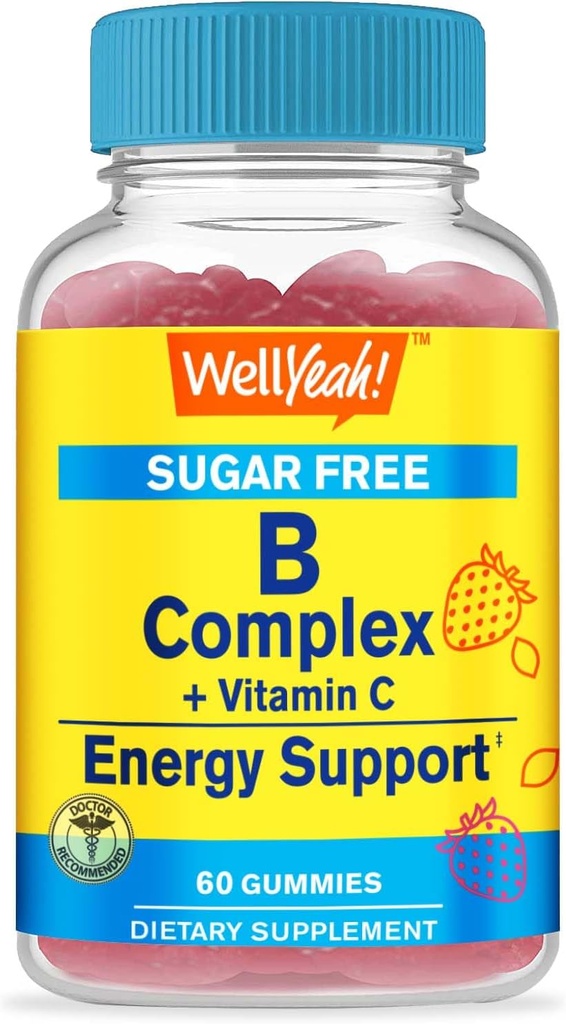 WellYeah Vitamine B Complex Suikervrije Gummies met vitamine C, Folic Acid, Immune en Energie Ondersteuning 