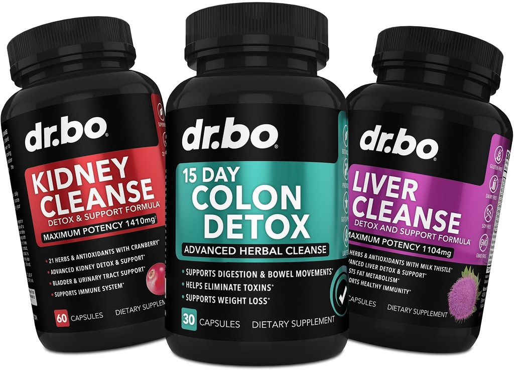 Supplément de soutien à la désintoxication du colon, du rein et du foie - Pilules nettoyantes intestinales et probiotiques de 15 jours pour le boursouflage et le soulagement de la constipation quotidienne - Aide au contrôle de la vésicule, au traitement urinaire et à la santé des vésicules