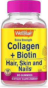 WellYeah Collageen met Biotin Gummies - Ondersteunt huid, haar, nagelgezondheid, gezamenlijke functie, botdichtheid, spiergroei, cognitieve prestaties - Glutenvrij, GGO-vrij - 60 Tel.