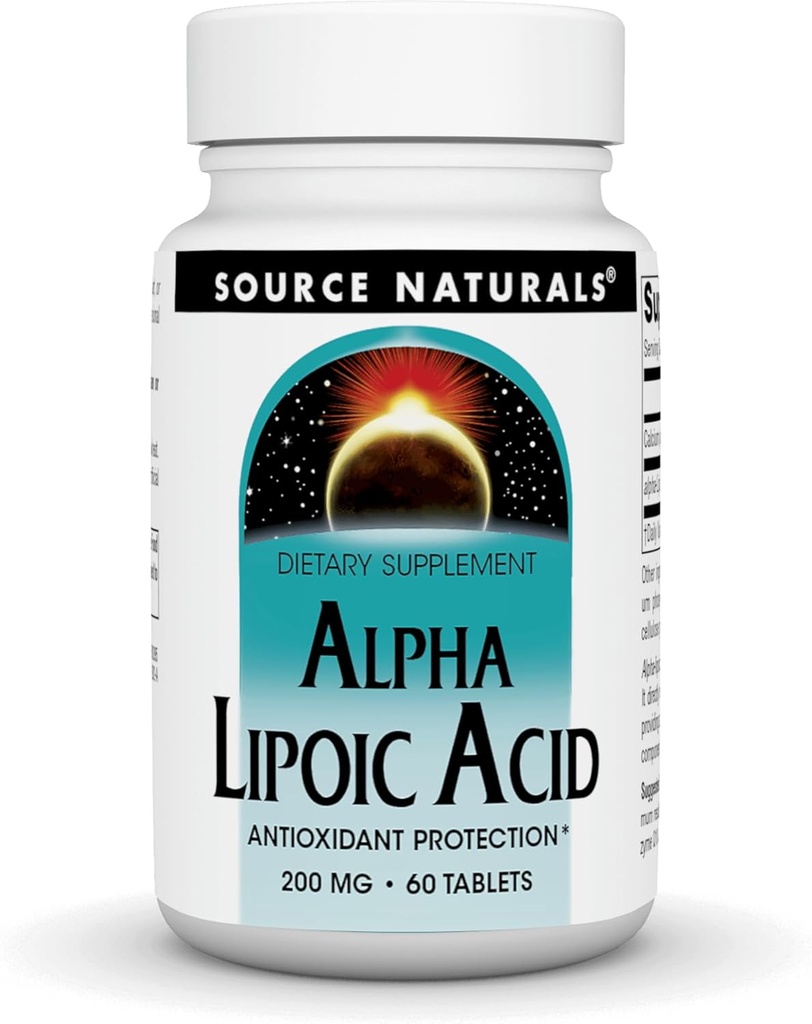 Bron Naturals Alpha Lipoïnezuur 200 mg Ondersteunt gezonde suiker Metabolisme, leverfunctie en energieopwekking - 60 tabletten