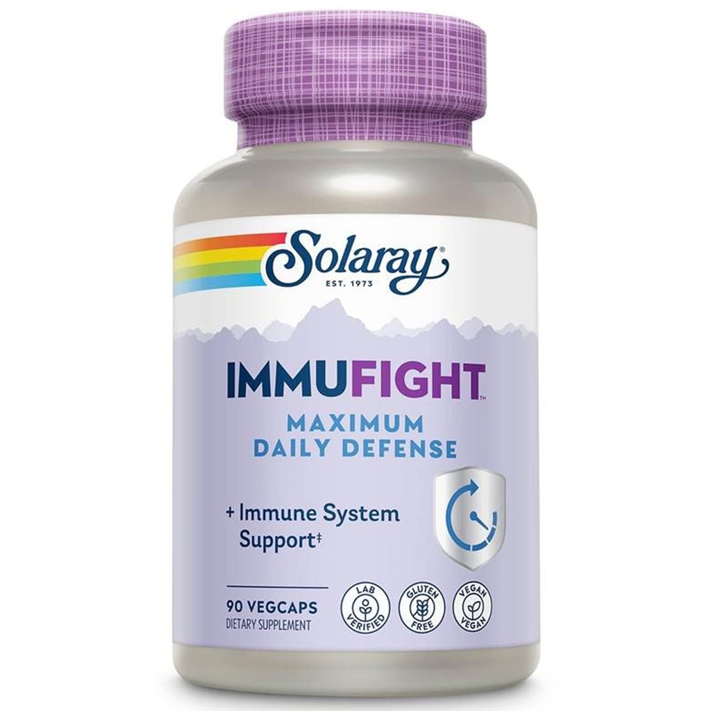 SOLARAY Immufight Maximale dagelijkse verdediging, Alle Dag Immune Support, Vitamine C, Vitamine D, Zink, Probiotica, Monolaurin, Acerola & Meer, Vegan & Glutenvrij, 60 dagen garantie, 30 porties, 90 VegCaps