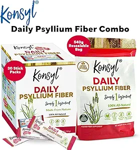 Konsyl Daily Psyllium Fiber Combo -100% Alle natuurlijke Psyllium Fiber Stick Packs en 540g Bag- Alle natuurlijke oplosbare vezel, Ondersteunt de spijsvertering gezondheid, helpt Verlichting van af en toe Cons