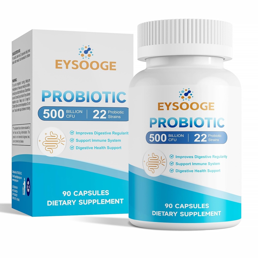 Probiotiques pour les femmes et les hommes, 500 milliards UFC, 22 souches + prébiotiques biologiques, probiotiques quotidiens pour la santé digestive, immunitaire et gut - 90 capsules