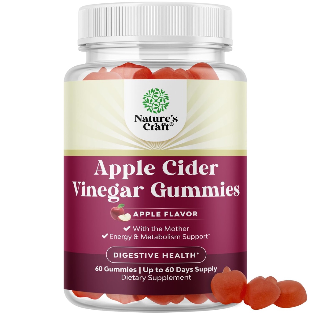 Apple Cider Vinegar Gummies with Mother - Cleanse & Detox ACV Gummies for Weight Loss, Gut Health, Bloating, Metabolisme & Energy Support - ACV with Mother with B12 Vitamin, B6 & Granaatappel - 60 Ct