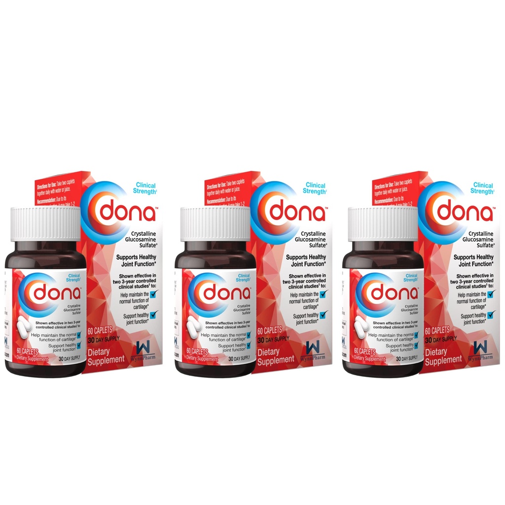 Dona Crystalline Glucosamine sulfaat, 750 Mg, Joint Supplement Pillen voor knie Comfort & Joint Health Support, 750 Mg, 60 Tel (3 Pack)