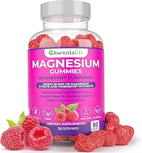 Magnesium Gummies 2 Packs Essentialife 100mg per portie - Blend of Magnesium Citrate & Magnesium Glycinate - Ondersteunt gezonde spijsvertering - Blijf kalm en energiek met Magnesium Supplementen voor slaap