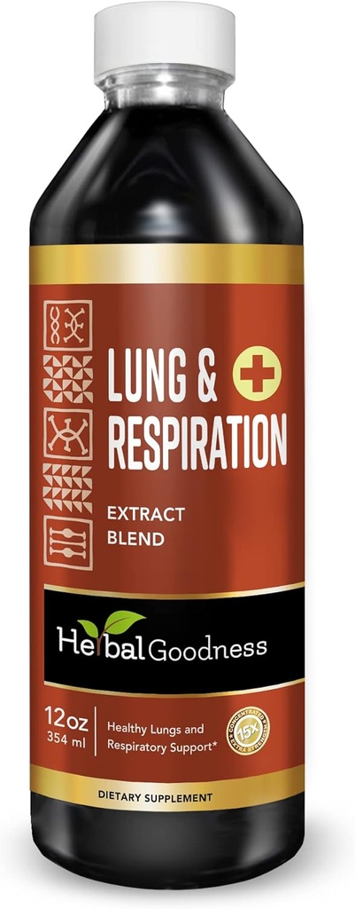 Herbal Goodness Lungs and Respiration 12oz - for Better Lungs, Lungs Cleansing, Respiratory Support, Growth Cells Support and Immune Support with Mullein Leaf Extracts - 1bottle - 23 Servings