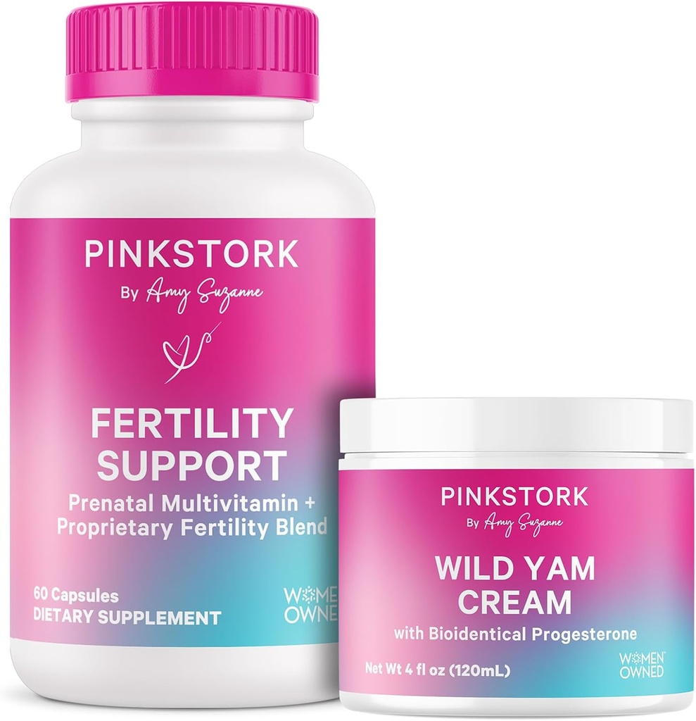 Roze Stork Vruchtbaarheid Supplementen voor vrouwen en Wild Yam Cream om Conception en Hormone Balance te ondersteunen, Inositol, Ashwagandha, Vitex, en Folate - Duo