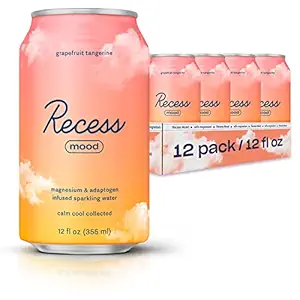 Recess Mood Magnesium & Adaptogen Drink, Relaxation Drank, 12 ounce (Grapefruit Tangerine, 12 pack)