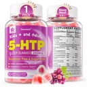 5HTP Gummies voor volwassenen & kinderen 8+, Melatonine Free Gummies met Magnesium Glycinate, GABA, L-Glycine, Ashwagandha, Vitamine B6 voor Heerlijke Zzzs, Hersenen & Spierontspanning, 0 Suiker 60 Telling (pakket van 1)