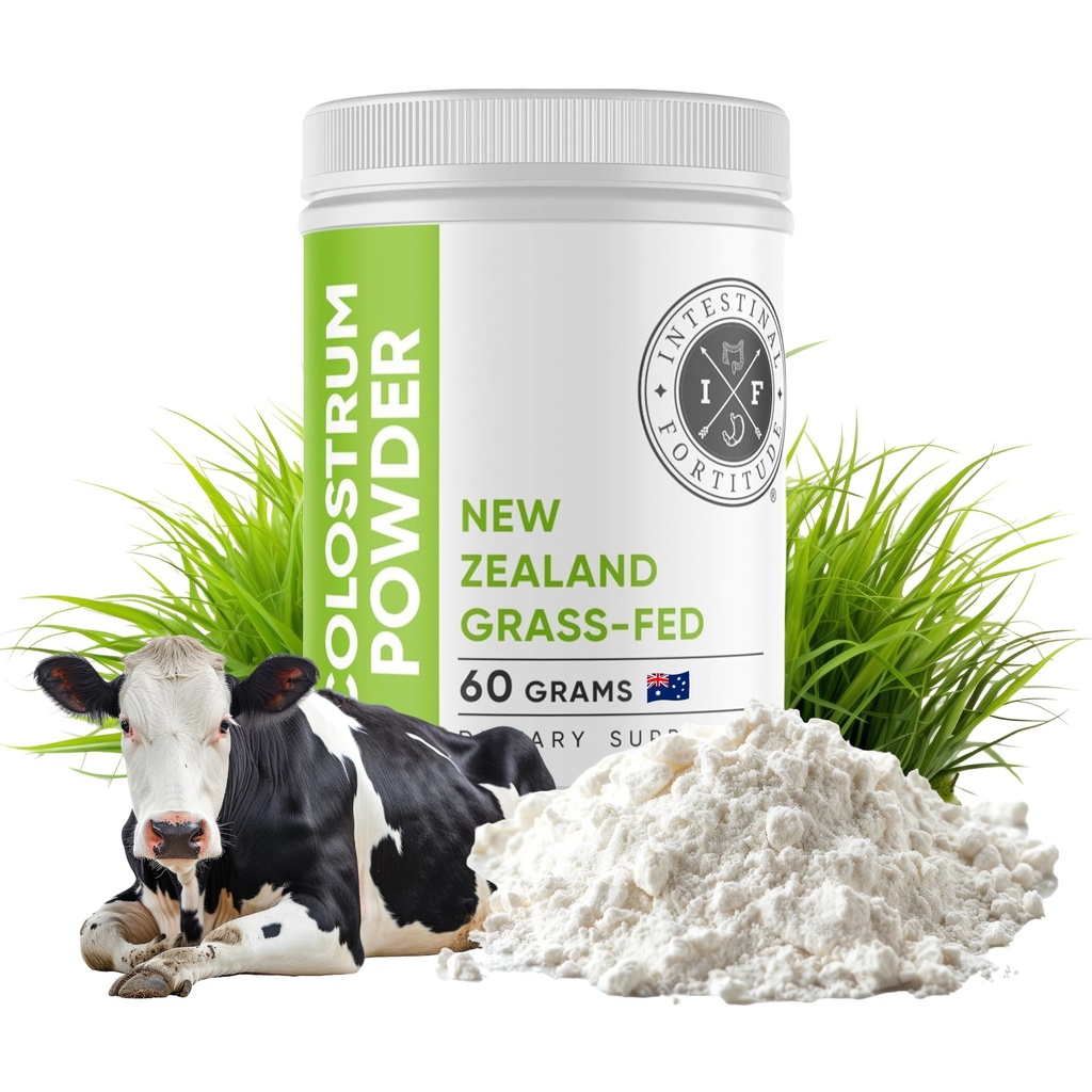 Intestinal Fortitude 100% Gras Fed Nieuw-Zeeland Koeien Colostrum Poeder, Grassfed, Hormone Gratis, GGO-vrij, Optimale Gut Gezondheid en Immuun Systeem Ondersteuning, Leaky Gut, IBD, 60 Gram
