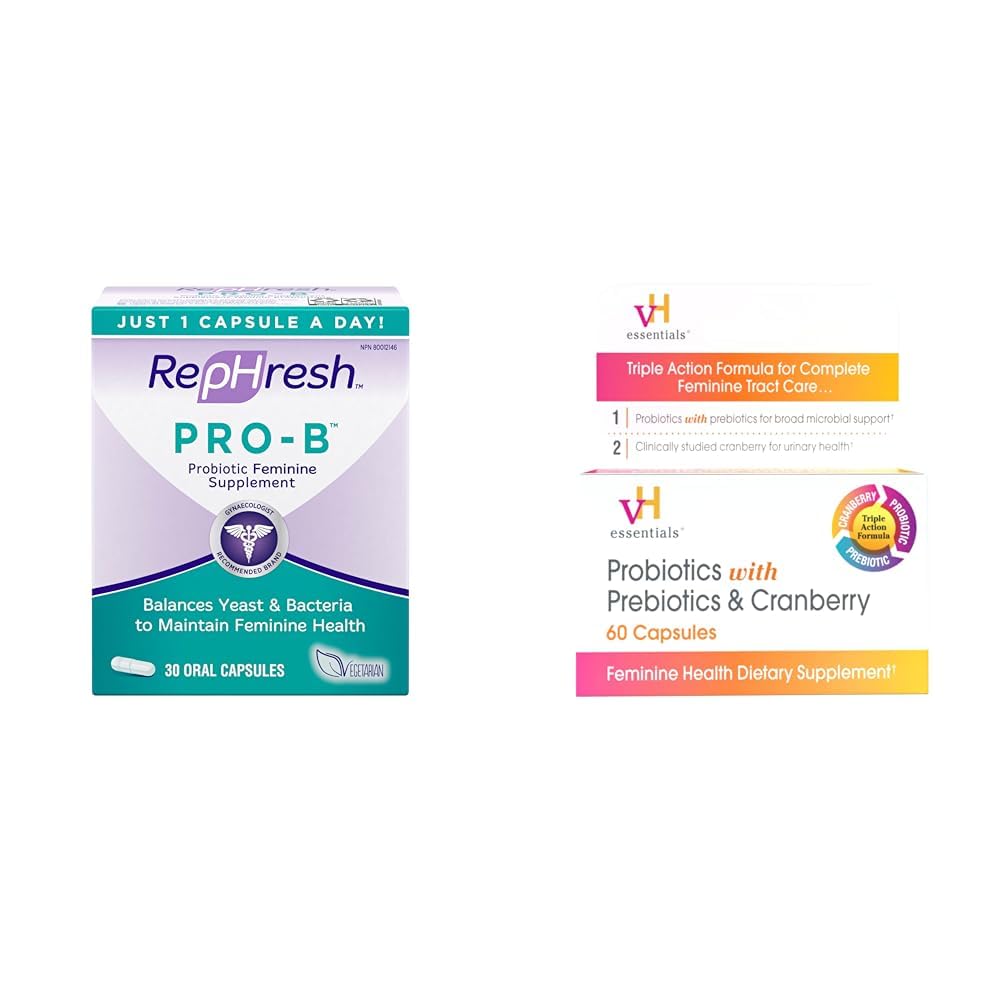 Rephresh Pro-B Probiotic Supplement for Women, 30 Capsules Orale et vH Essentials Probiotics avec Prébiotiques et Supplément Santé Féminine de canneberge - 60 Capsules